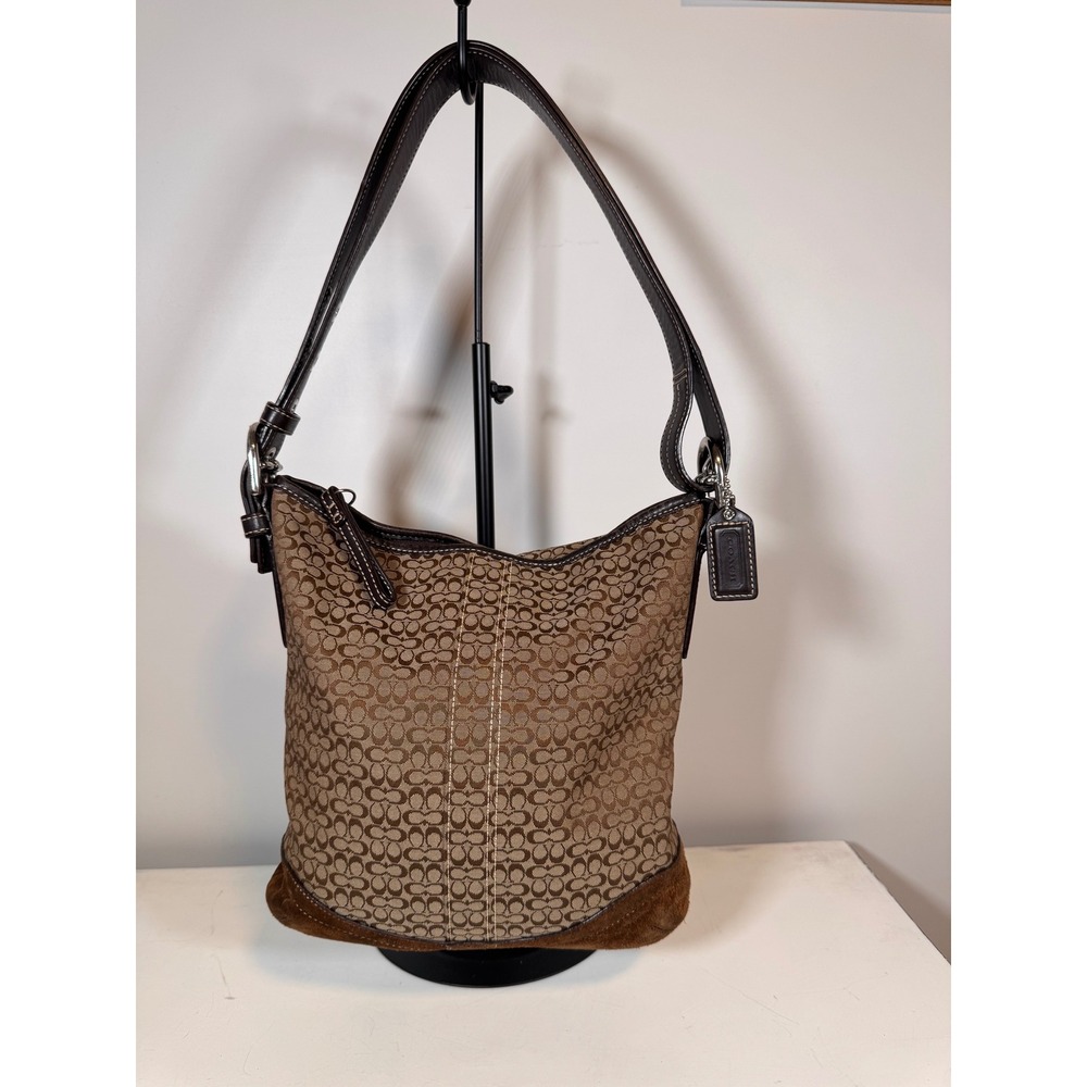 Coach Signature Jacquard Satchel Handbag Brown Canvas No. F0732-F10944